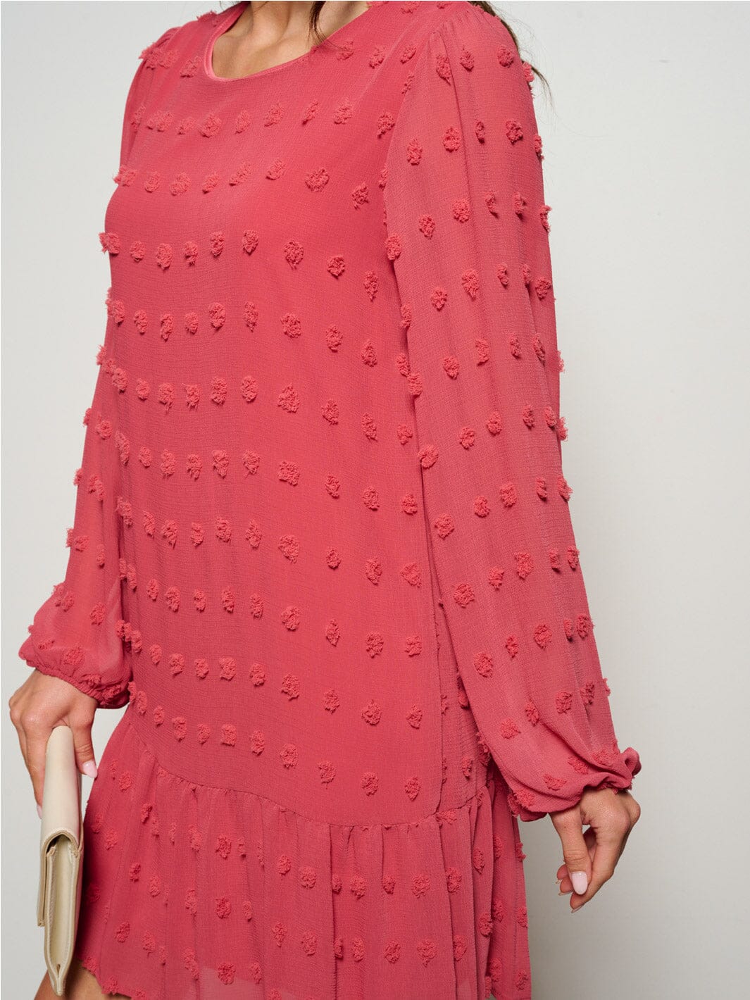 WOMEN'S LONG SLEEVE SWISS DOTS TUNIC MINI DRESS