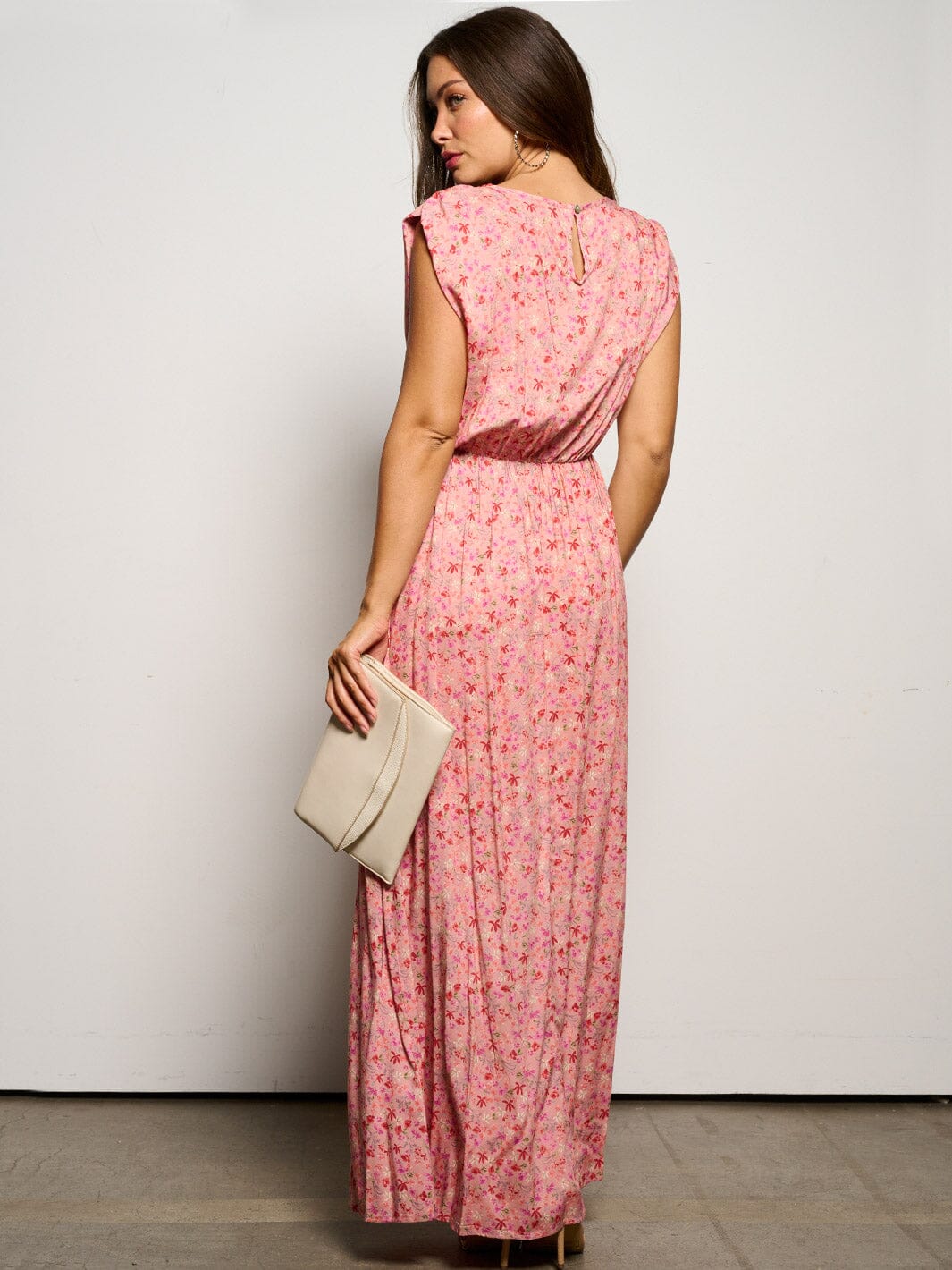 WOMEN'S SLEEVELESS ELASTIC WAIST POCKETS FLORAL MAXI DRESS