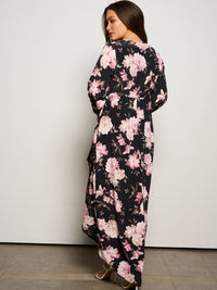 WOMEN'S LONG SLEEVE SURPLICE HIGH-LOW FLORAL MAXI DRESS