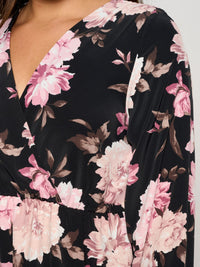 WOMEN'S LONG SLEEVE SURPLICE HIGH-LOW FLORAL MAXI DRESS