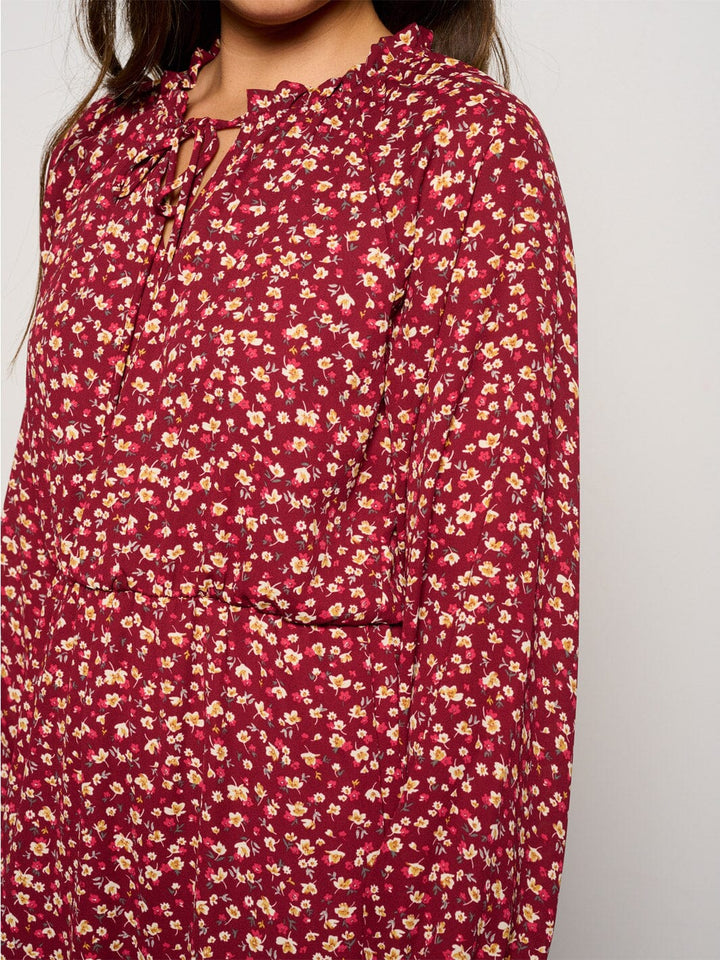WOMEN'S LONG SLEEVE V-NECK ELASTIC WAIST FLORAL MINI DRESS