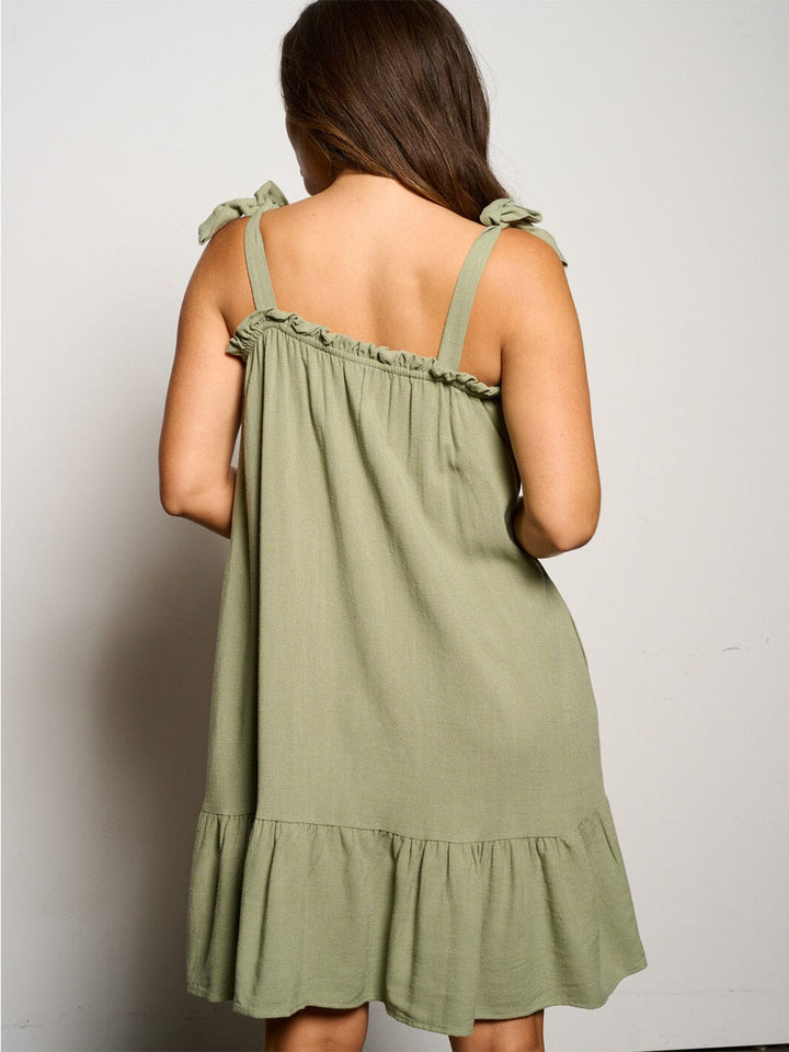 WOMEN'S SLEEVELESS ADJUSTABLE STRAPS POCKETS TIERED MINI DRESS
