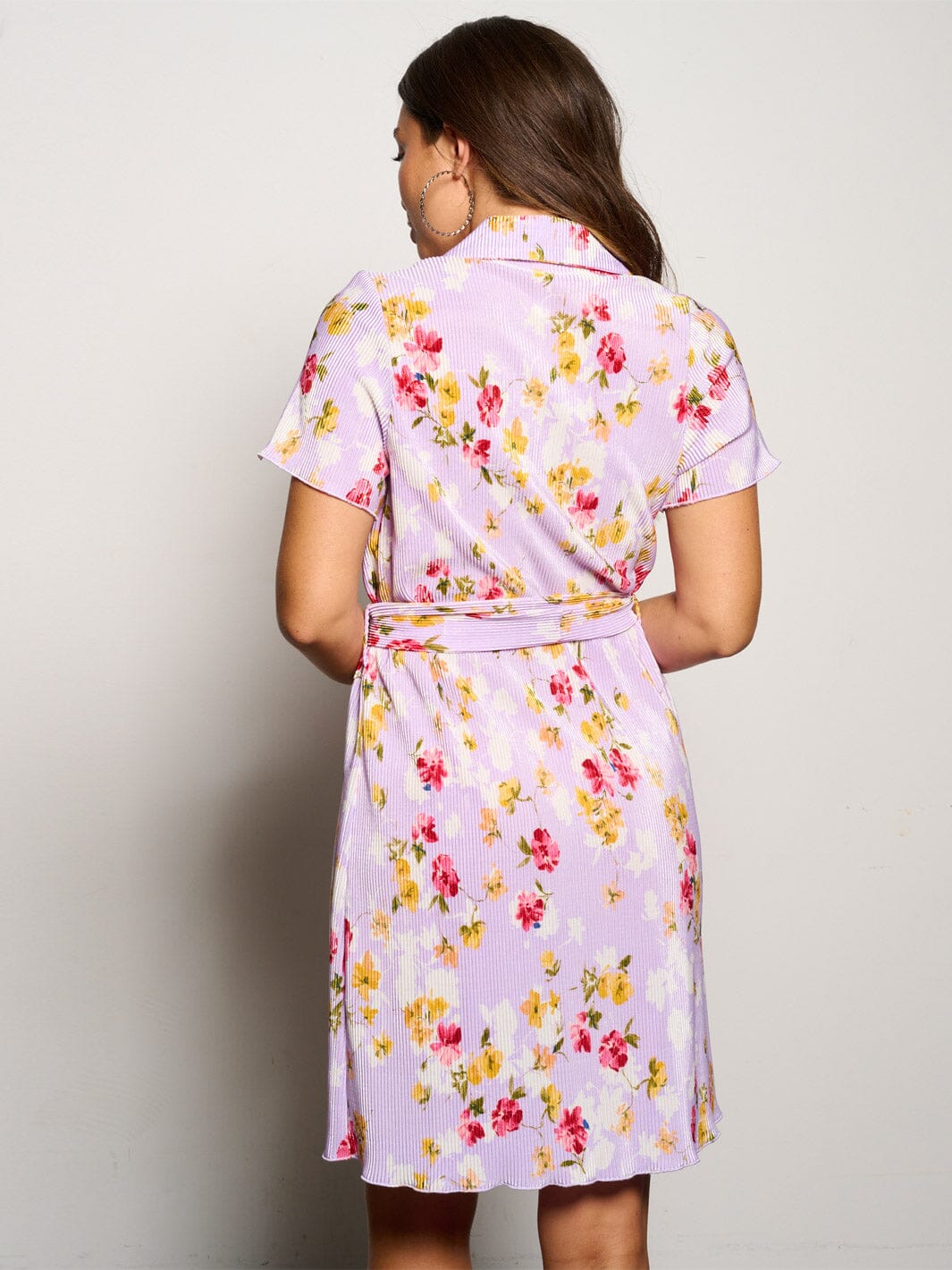 WOMEN'S SHORT SLEEVE BUTTON UP PLEATED FLORAL MINI DRESS