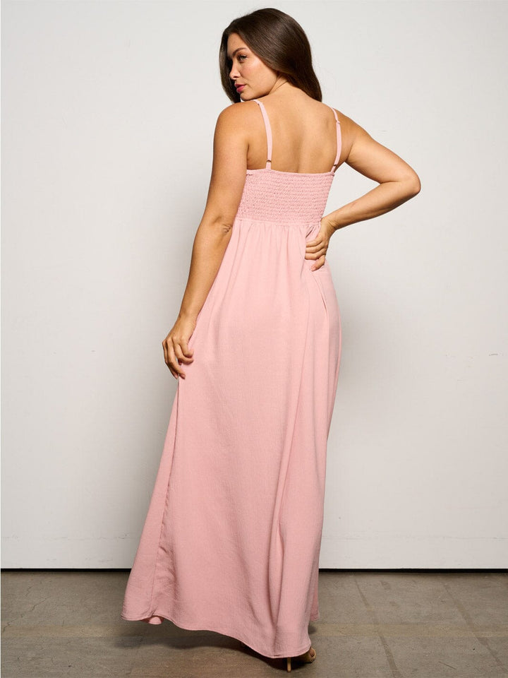 WOMEN'S SLEEVELESS SMOCK POCKETS MAXI DRESS