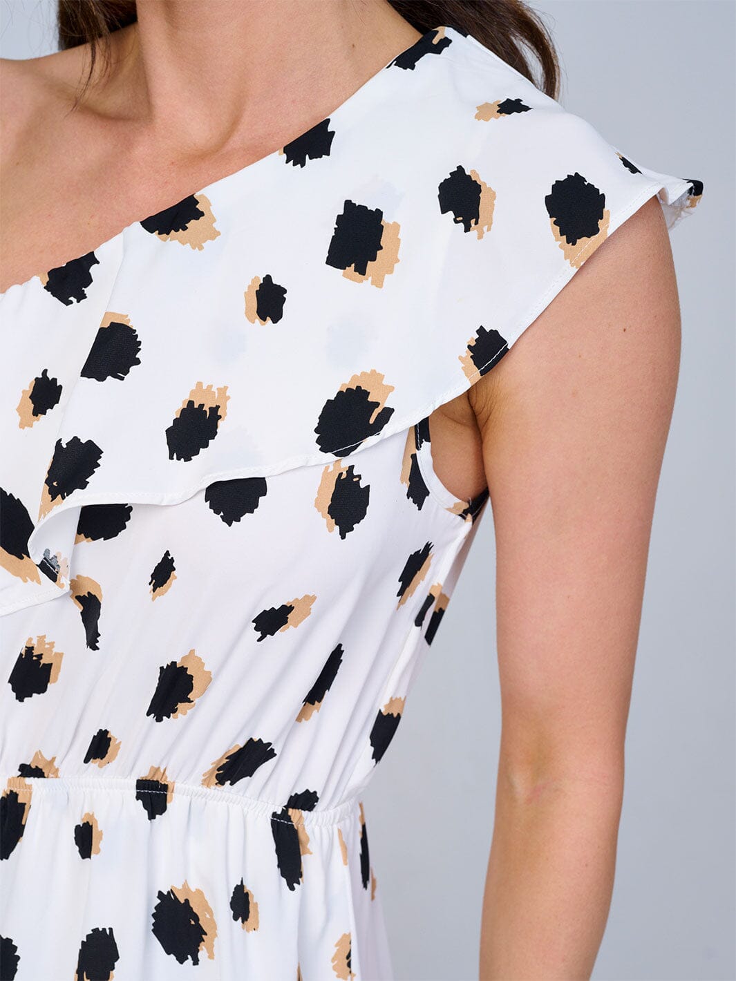 WOMEN'S ONE SHOULDER HIGH-LOW ANIMAL PRINT MIDI DRESS