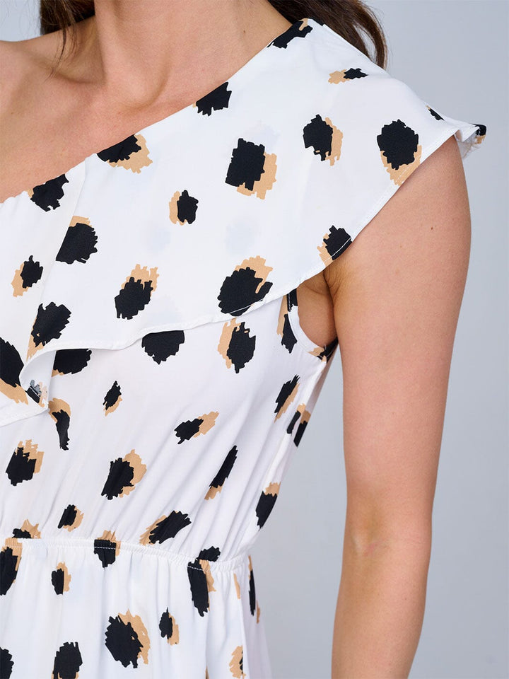 WOMEN'S ONE SHOULDER HIGH-LOW ANIMAL PRINT MIDI DRESS