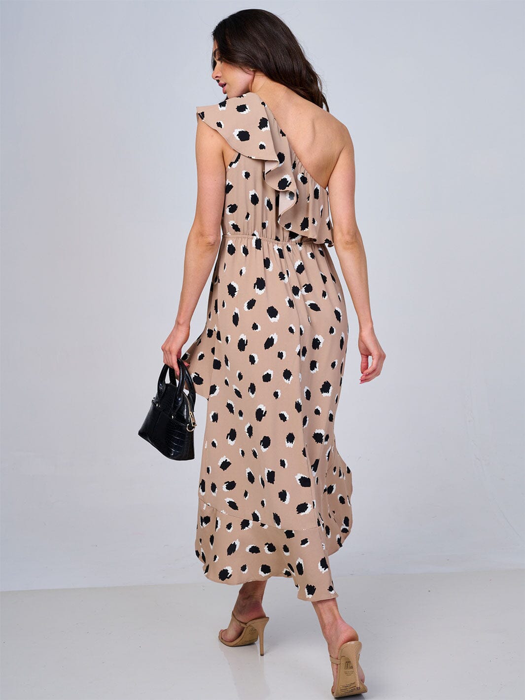 WOMEN'S ONE SHOULDER HIGH-LOW ANIMAL PRINT MIDI DRESS