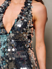 WOMEN'S SLEEVELESS HALTER NECK OPEN BACK V-NECK SEQUINS ROMPER