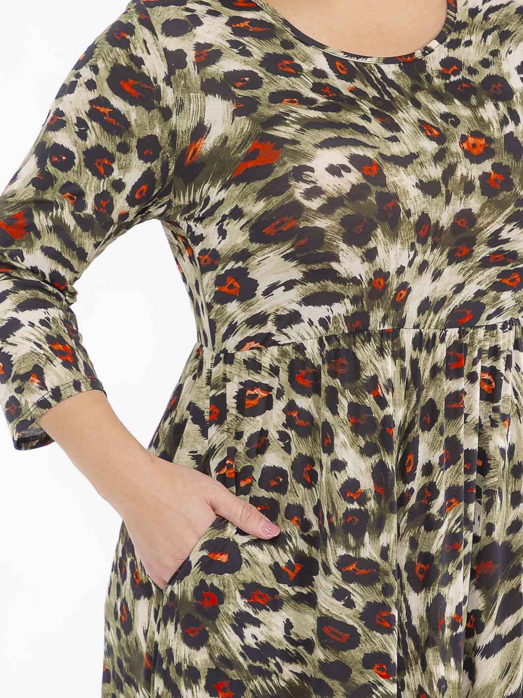 PLUS SIZE 3/4 SLEEVE FRONT POCKETS ANIMAL PRINT MAXI DRESS