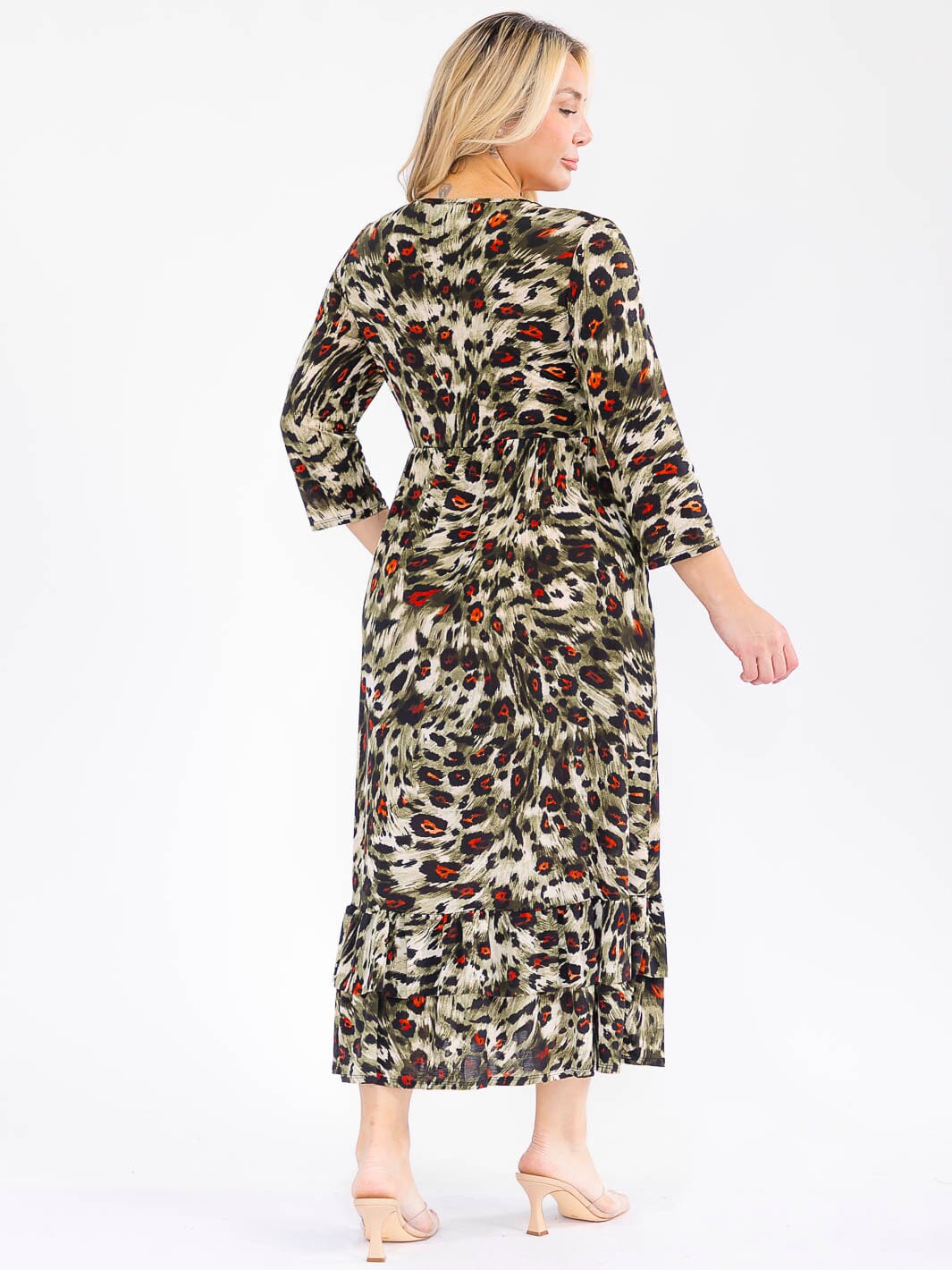 PLUS SIZE 3/4 SLEEVE FRONT POCKETS ANIMAL PRINT MAXI DRESS
