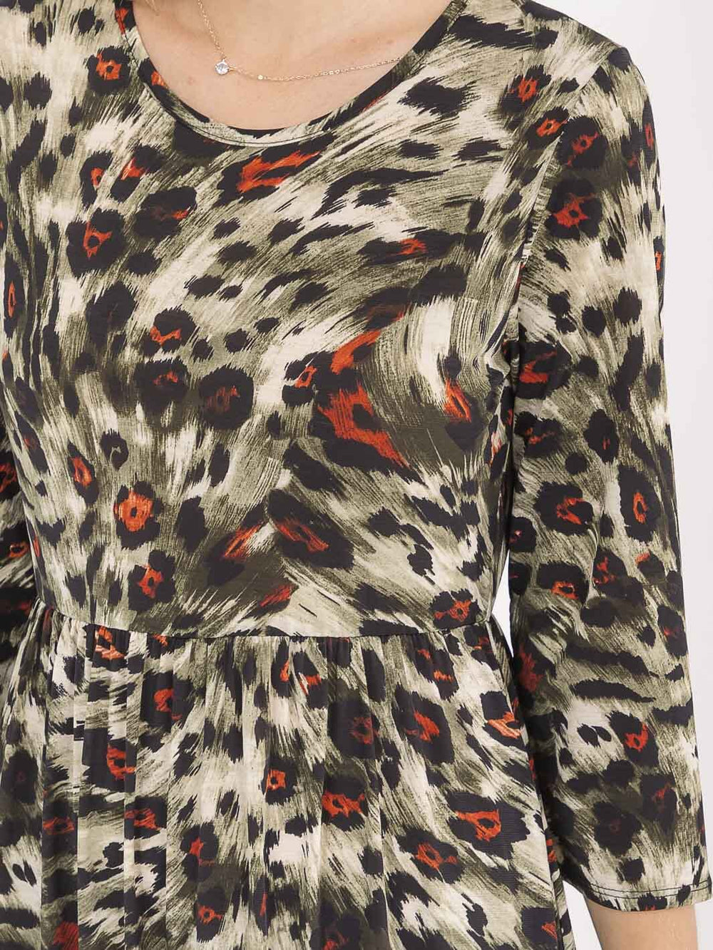 WOMEN'S 3/4 SLEEVE FRONT POCKETS ANIMAL PRINT MAXI DRESS