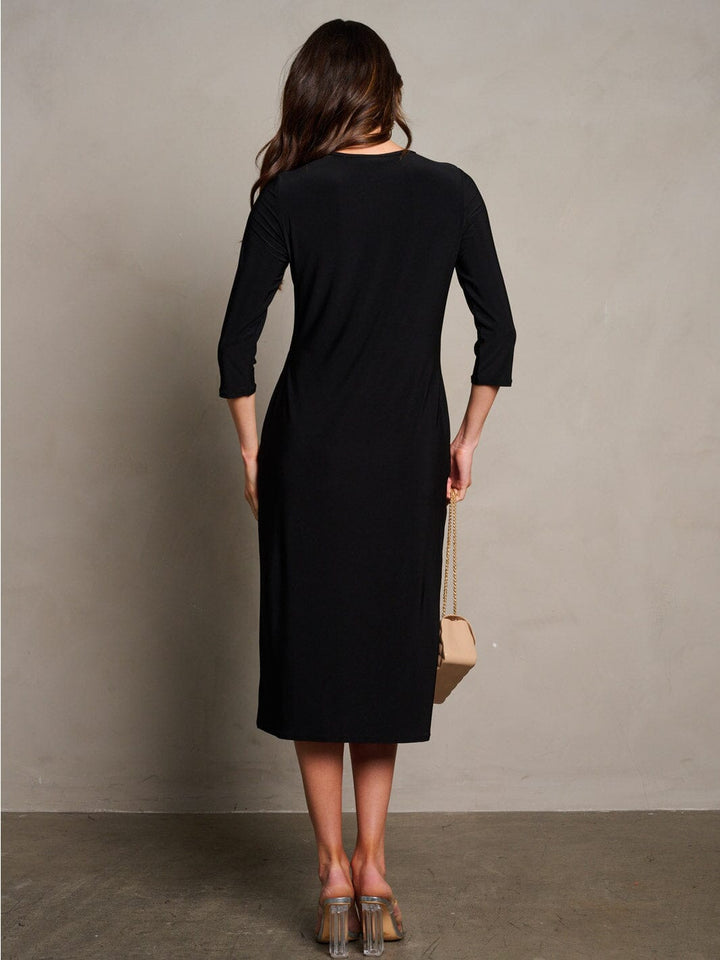 WOMEN'S 3/4 SLEEVES POCKETS SOLID MIDI DRESS