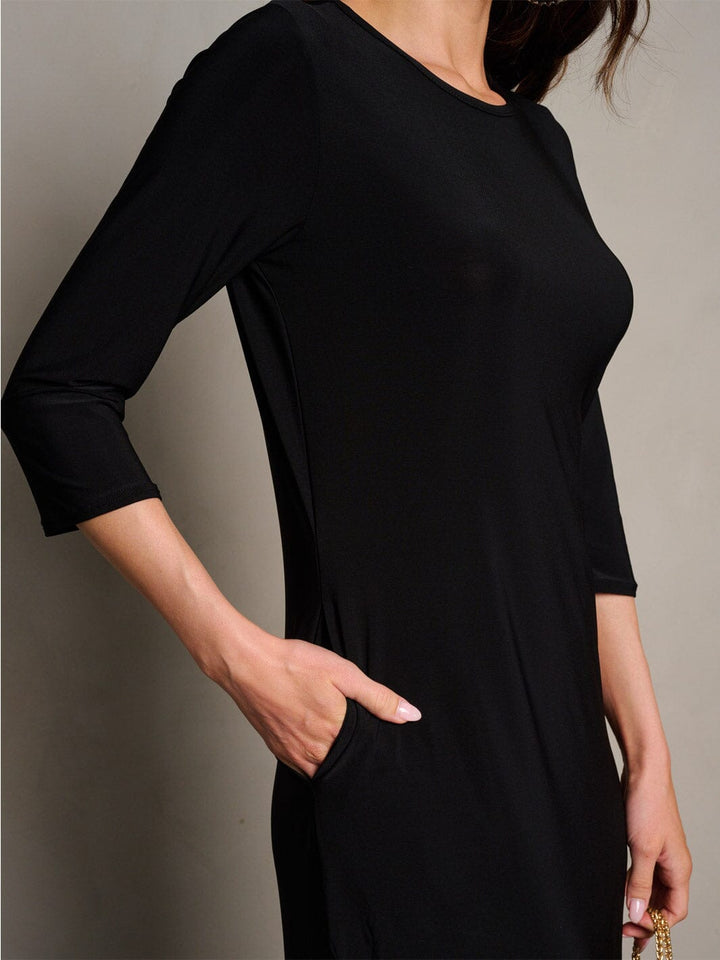 WOMEN'S 3/4 SLEEVES POCKETS SOLID MIDI DRESS