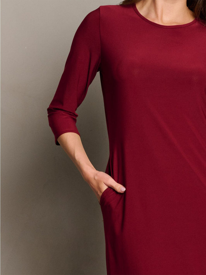 WOMEN'S 3/4 SLEEVES POCKETS SOLID MIDI DRESS