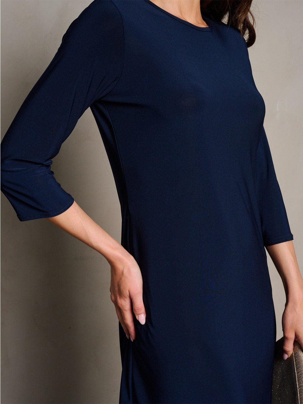 WOMEN'S 3/4 SLEEVES POCKETS SOLID MIDI DRESS