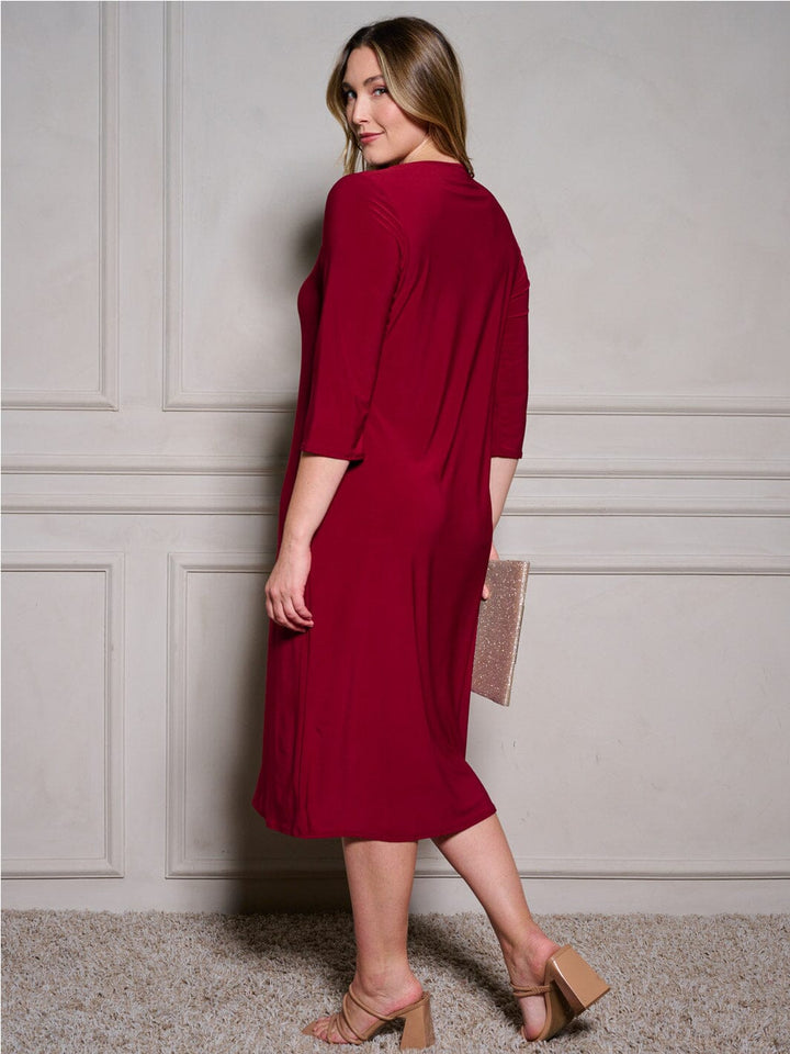PLUS SIZE 3/4 SLEEVE POCKETS BODYCON SOLID MIDI DRESS