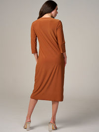 PLUS SIZE 3/4 SLEEVE SOLID MIDI DRESS