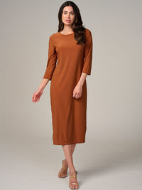 PLUS SIZE 3/4 SLEEVE SOLID MIDI DRESS