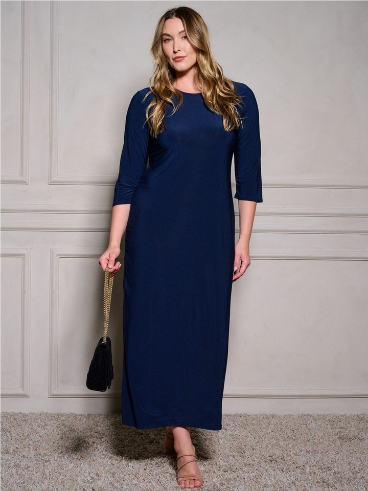 PLUS SIZE 3/4 SLEEVE BODYCON SOLID MAXI DRESS