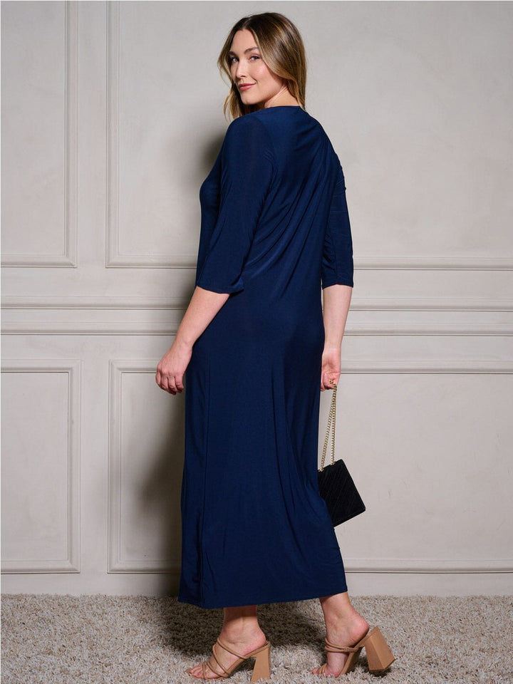 PLUS SIZE 3/4 SLEEVE BODYCON SOLID MAXI DRESS