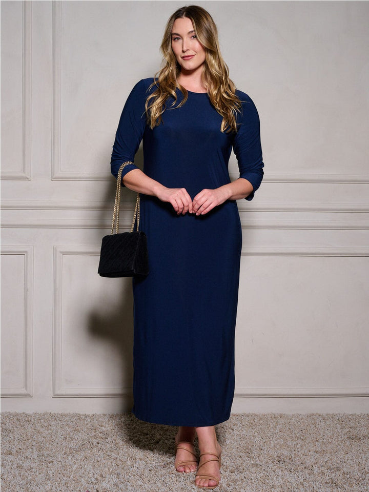 PLUS SIZE 3/4 SLEEVE BODYCON SOLID MAXI DRESS