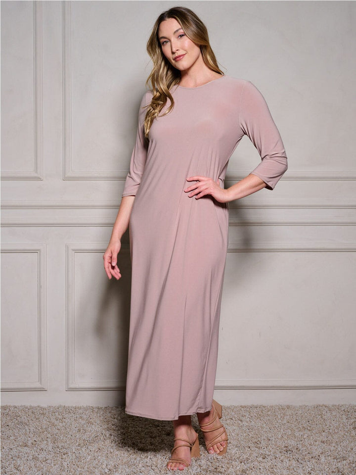 PLUS SIZE 3/4 SLEEVE BODYCON SOLID MAXI DRESS