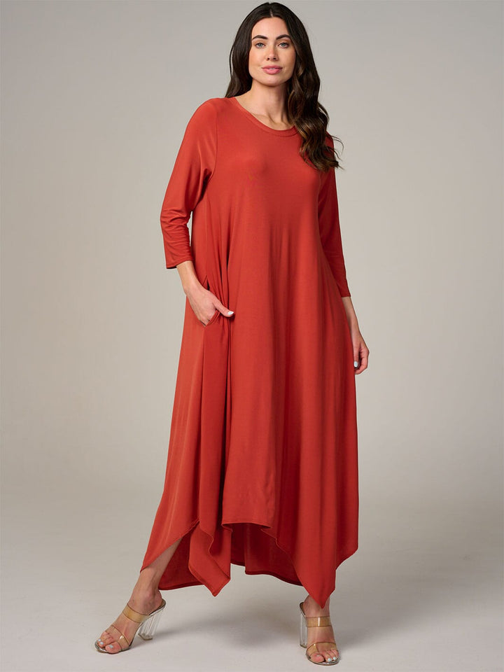 WOMEN'S 3/4 SLEEVE FRONT POCKETS HIGH-LOW MAXI DRESS