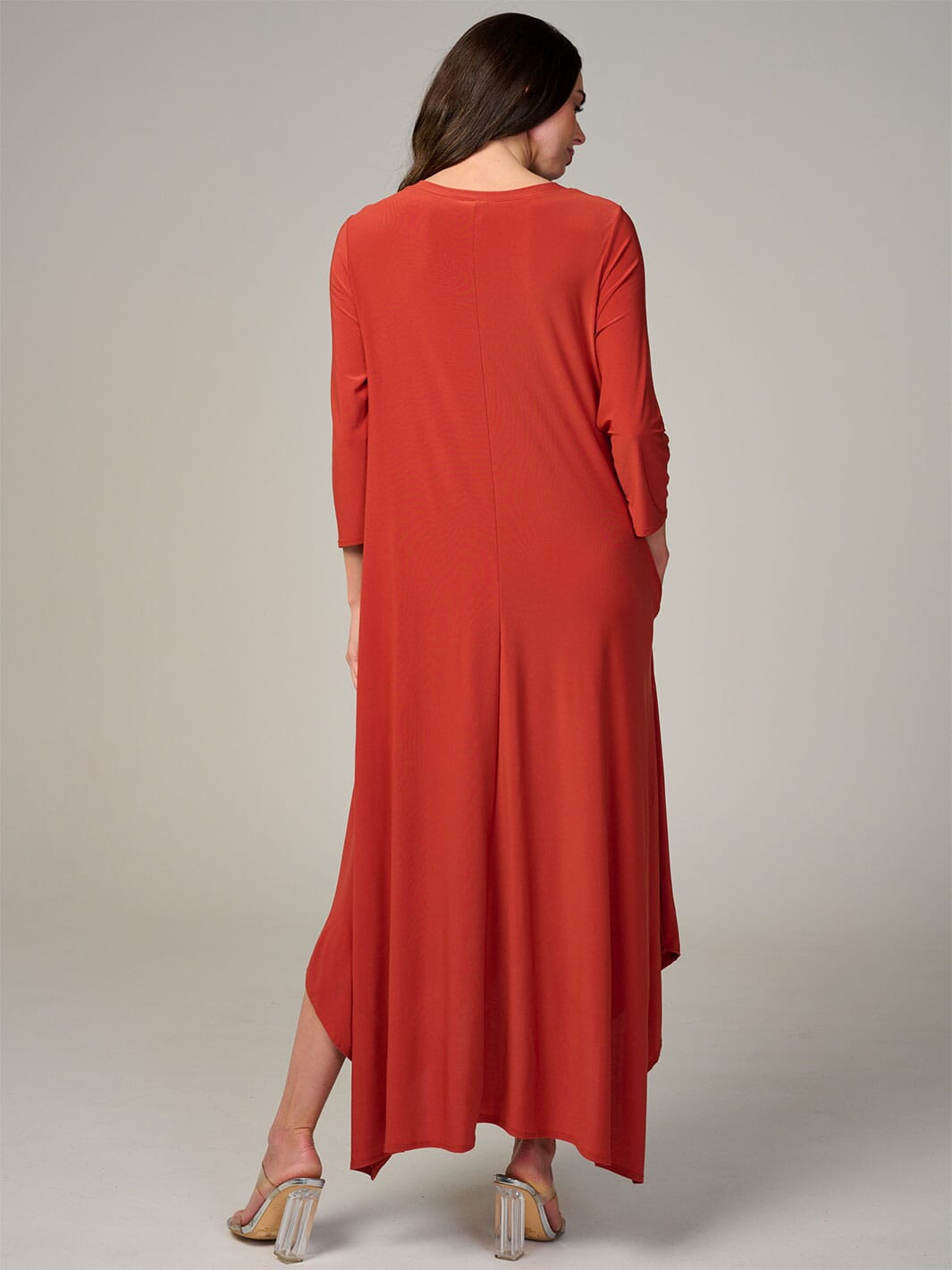 WOMEN'S 3/4 SLEEVE FRONT POCKETS HIGH-LOW MAXI DRESS