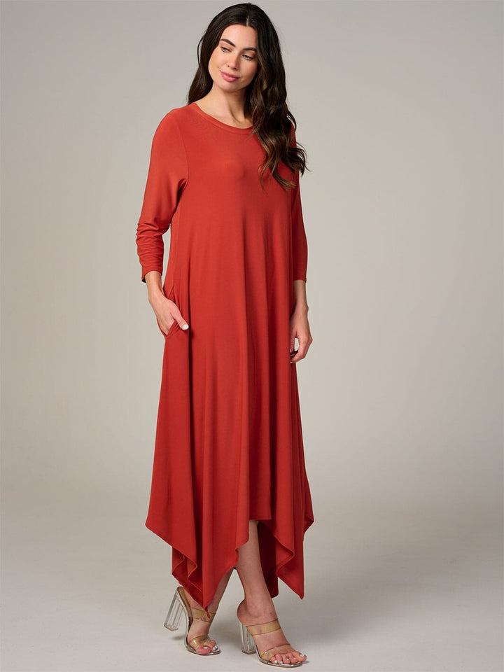 WOMEN'S 3/4 SLEEVE FRONT POCKETS HIGH-LOW MAXI DRESS