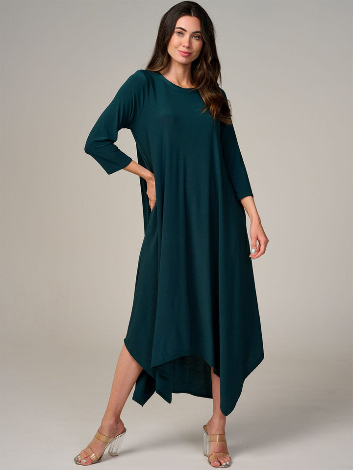 WOMEN'S 3/4 SLEEVE FRONT POCKETS HIGH-LOW MAXI DRESS