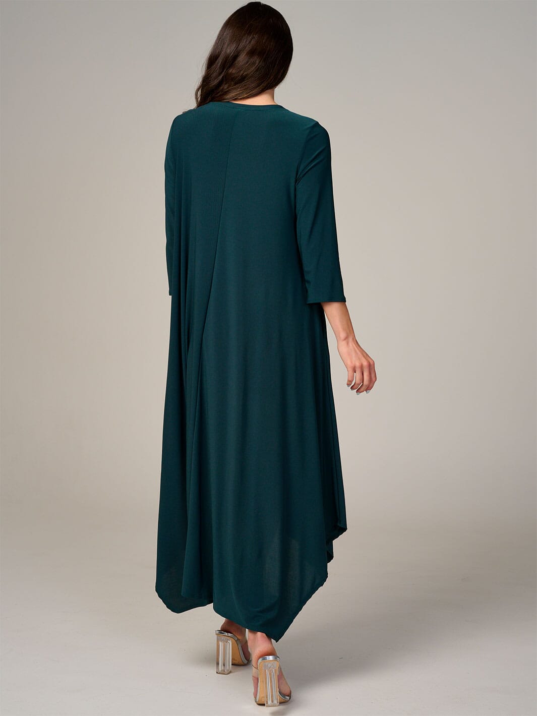 WOMEN'S 3/4 SLEEVE FRONT POCKETS HIGH-LOW MAXI DRESS