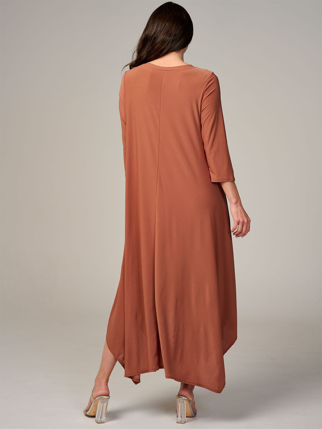 WOMEN'S 3/4 SLEEVE FRONT POCKETS HIGH-LOW MAXI DRESS