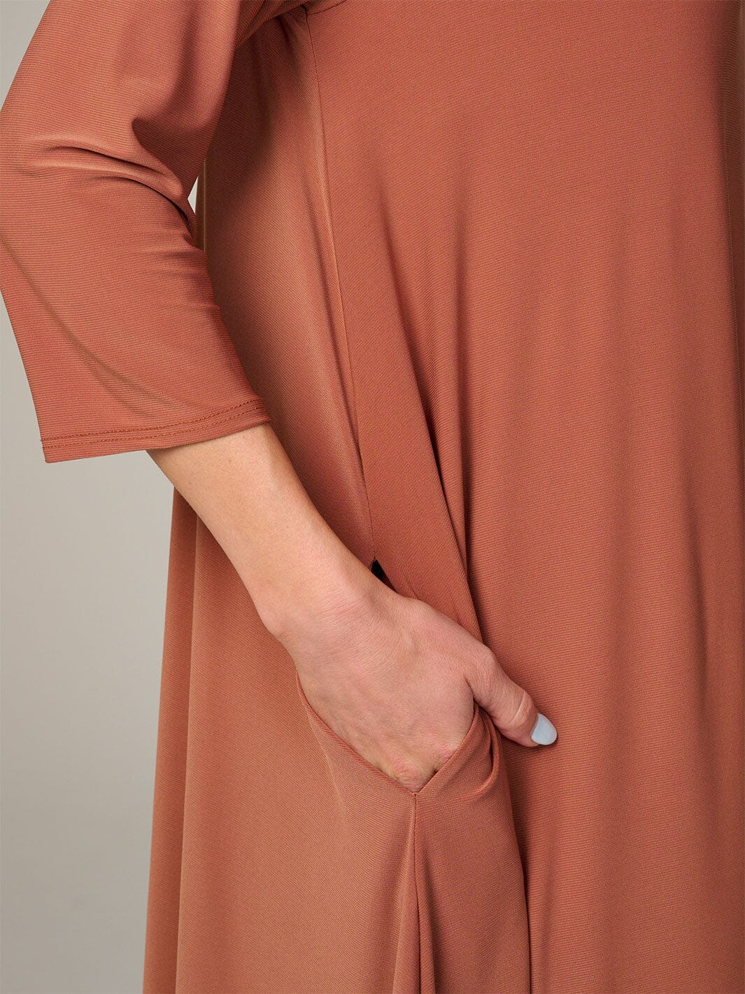 WOMEN'S 3/4 SLEEVE FRONT POCKETS HIGH-LOW MAXI DRESS