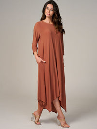 WOMEN'S 3/4 SLEEVE FRONT POCKETS HIGH-LOW MAXI DRESS