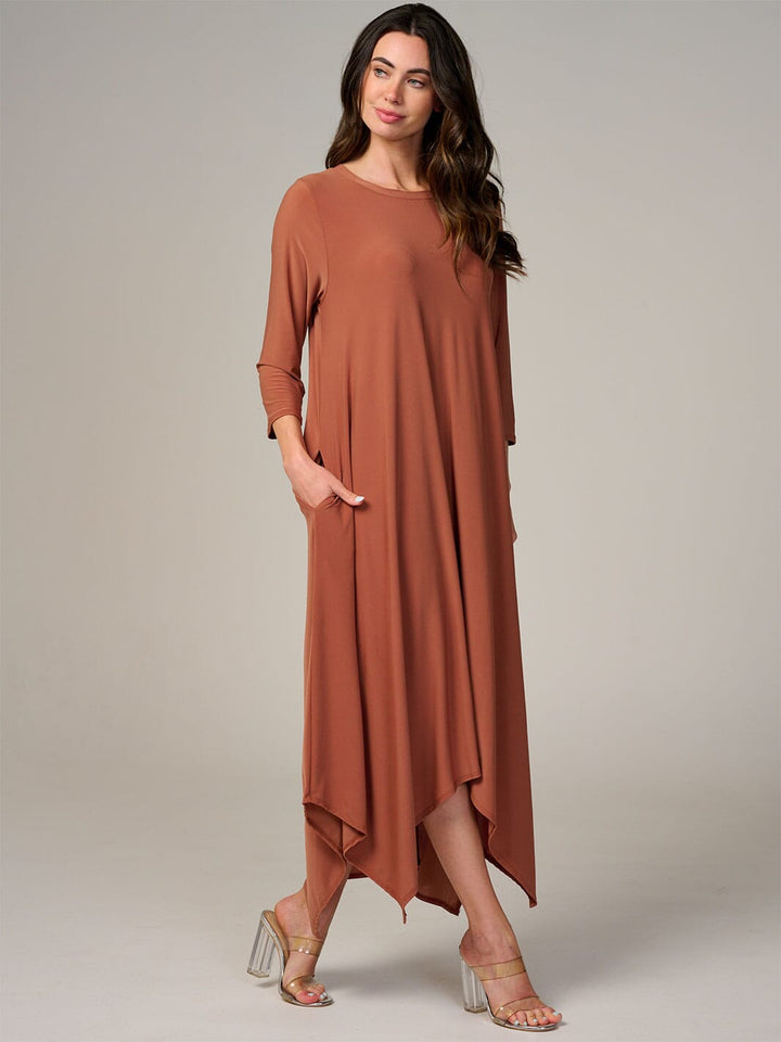 WOMEN'S 3/4 SLEEVE FRONT POCKETS HIGH-LOW MAXI DRESS