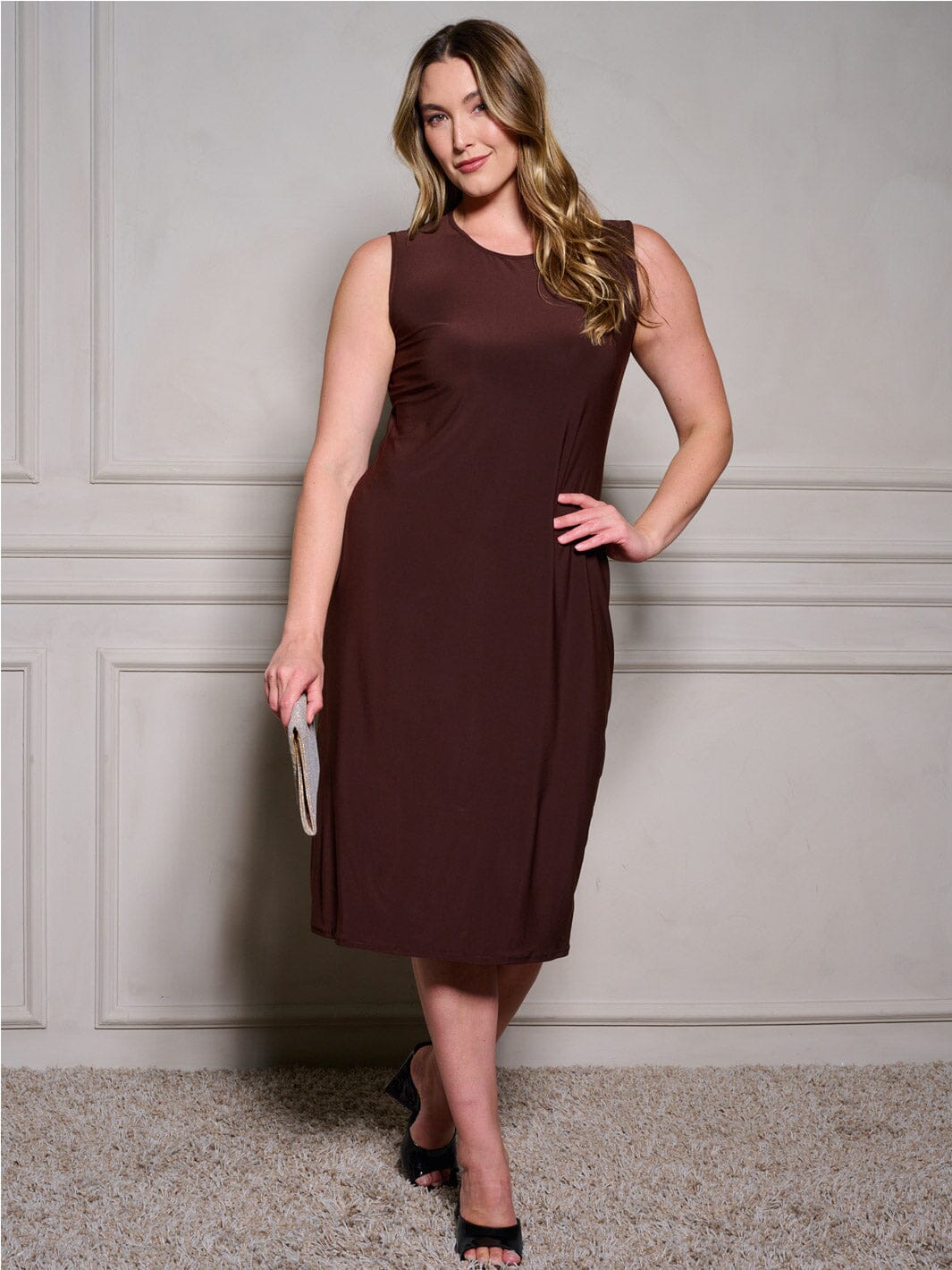 PLUS SIZE SLEEVELESS TUNIC SOLID MDI DRESS