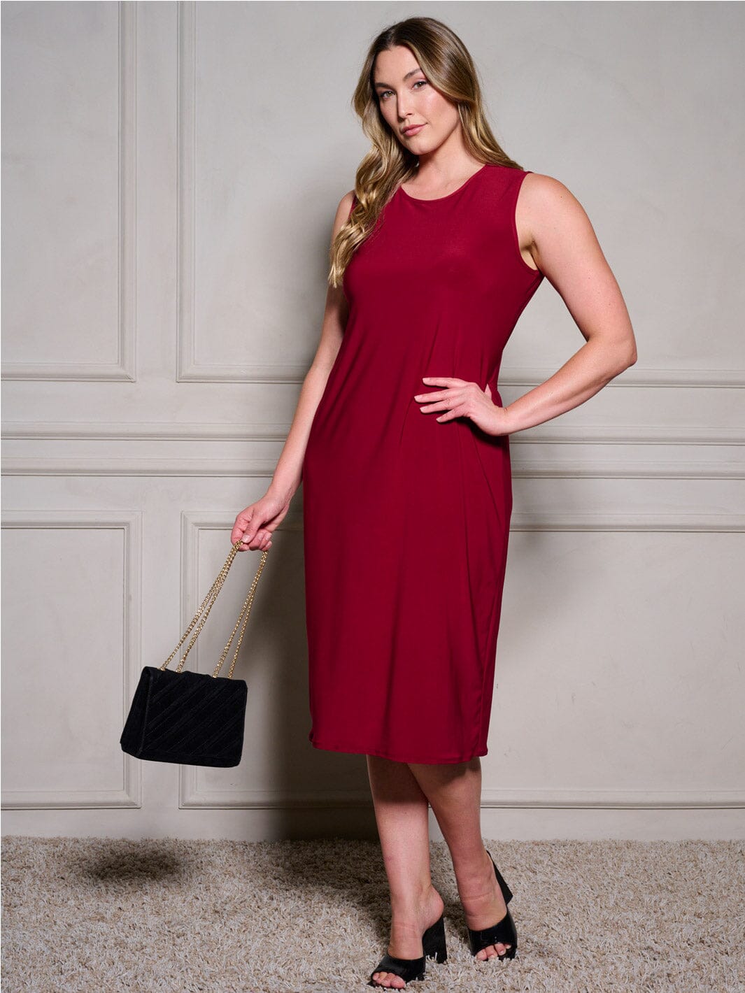 PLUS SIZE SLEEVELESS TUNIC SOLID MDI DRESS