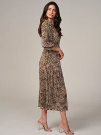 WOMEN'S LONG SLEEVE FRONT POCKETS ELASTIC WAIST ANIMAL PRINT MAXI DRESS