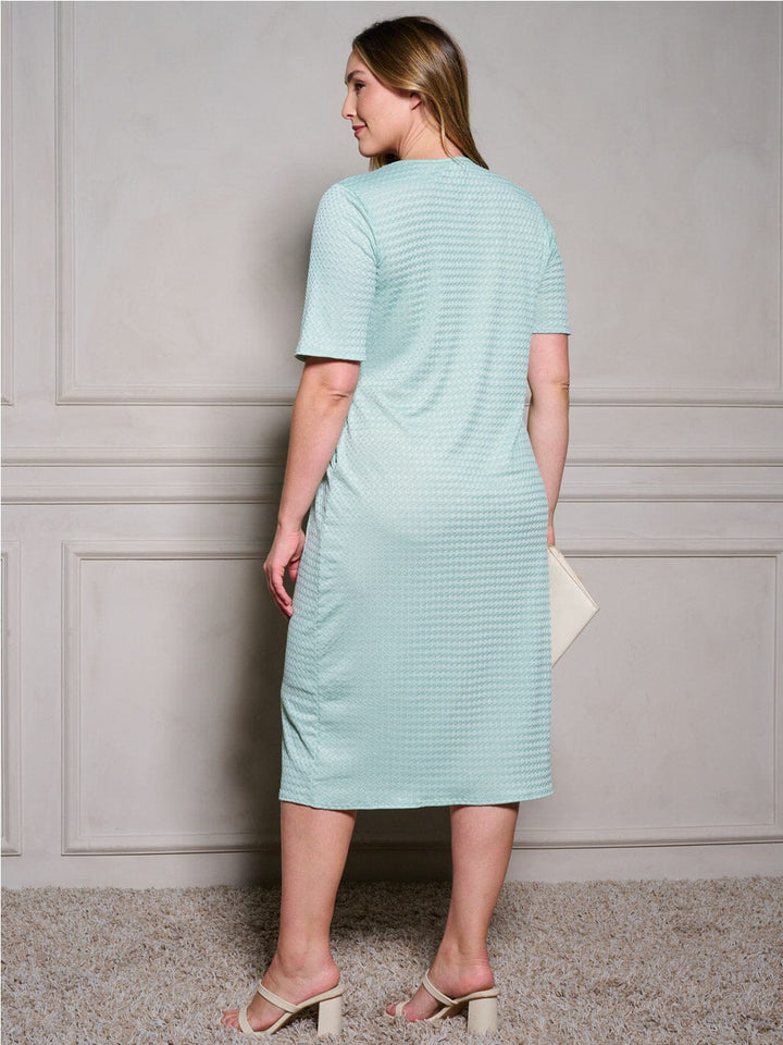 PLUS SIZE SHORT SLEEVE POCKETS DETAILED TUNIC MIDI DRESS