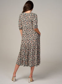 WOMEN'S SHORT SLEEVE FRONT POCKETS FLORAL MAXI DRESS