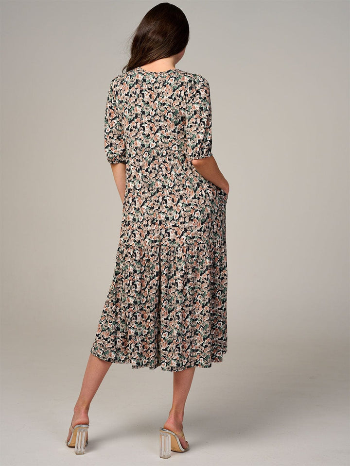 WOMEN'S SHORT SLEEVE FRONT POCKETS FLORAL MAXI DRESS