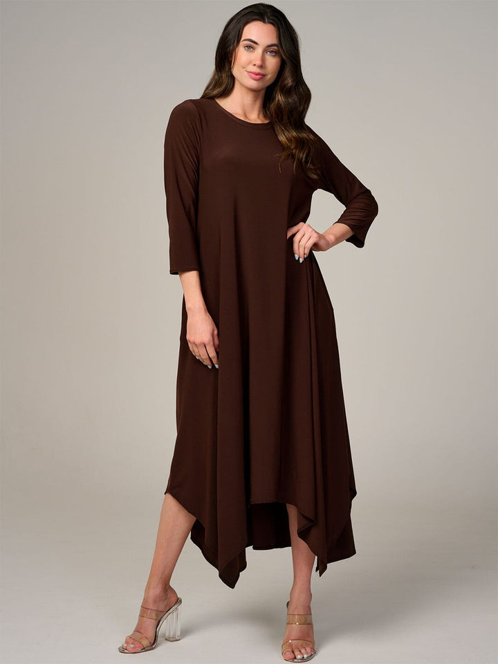 WOMEN'S 3/4 SLEEVE FRONT POCKETS HIGH-LOW MAXI DRESS