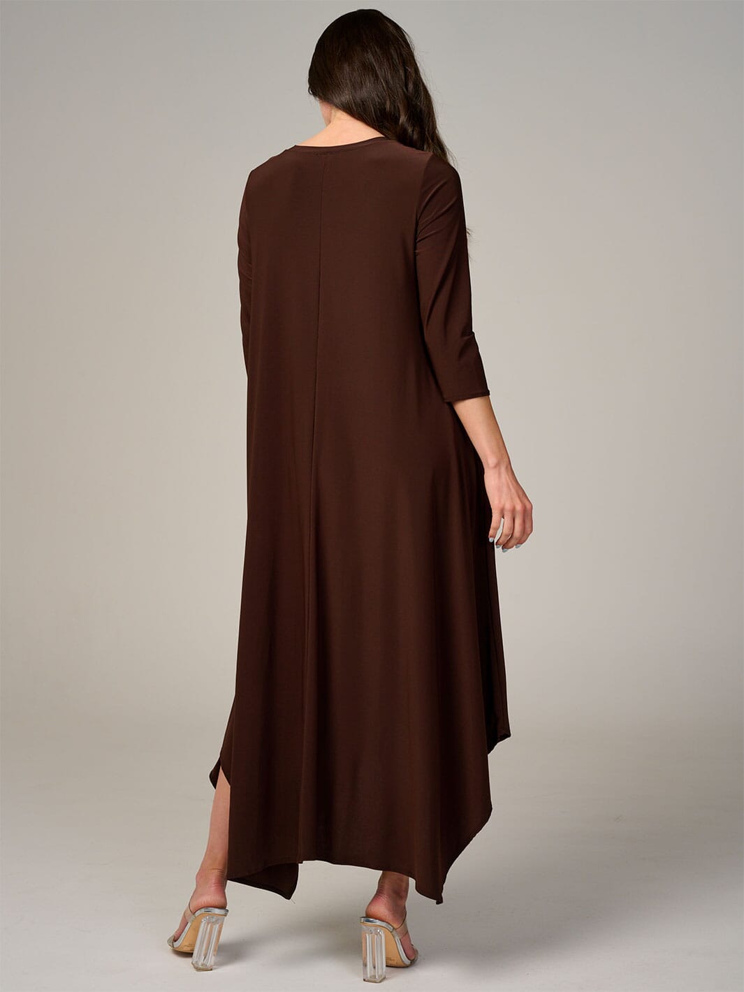 WOMEN'S 3/4 SLEEVE FRONT POCKETS HIGH-LOW MAXI DRESS