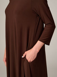 WOMEN'S 3/4 SLEEVE FRONT POCKETS HIGH-LOW MAXI DRESS