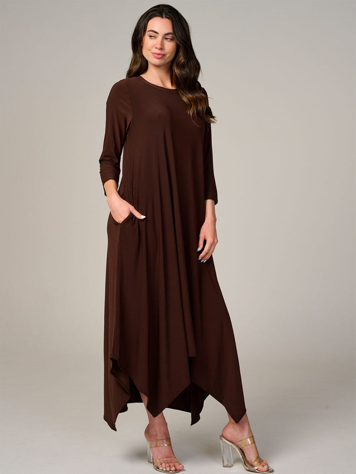 WOMEN'S 3/4 SLEEVE FRONT POCKETS HIGH-LOW MAXI DRESS