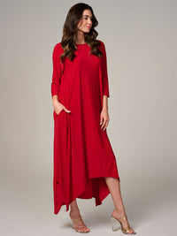 WOMEN'S 3/4 SLEEVE FRONT POCKETS HIGH-LOW MAXI DRESS