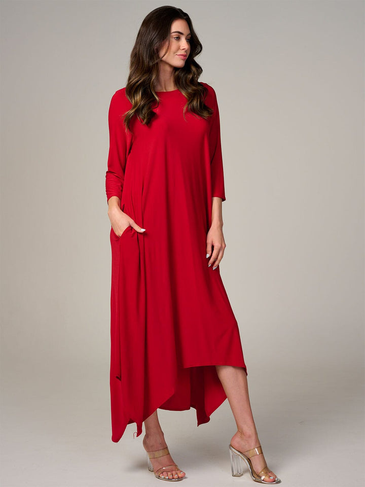 WOMEN'S 3/4 SLEEVE FRONT POCKETS HIGH-LOW MAXI DRESS