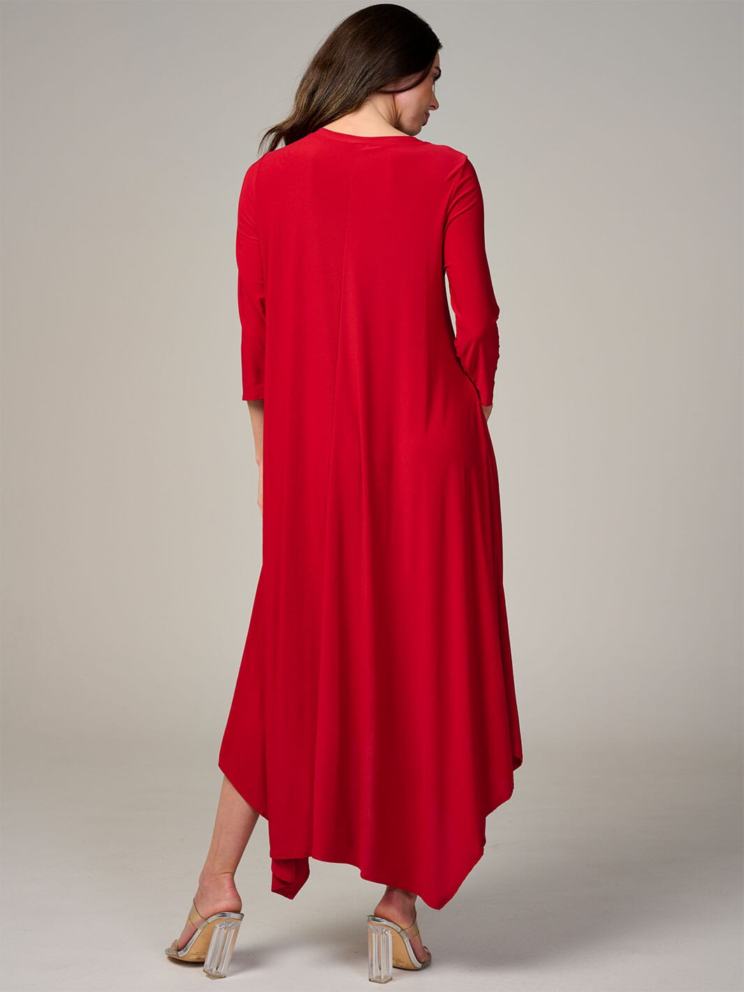 WOMEN'S 3/4 SLEEVE FRONT POCKETS HIGH-LOW MAXI DRESS