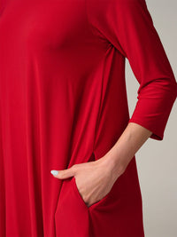 WOMEN'S 3/4 SLEEVE FRONT POCKETS HIGH-LOW MAXI DRESS