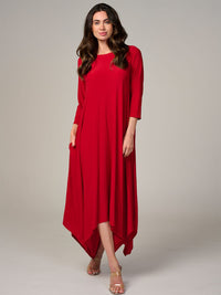 WOMEN'S 3/4 SLEEVE FRONT POCKETS HIGH-LOW MAXI DRESS
